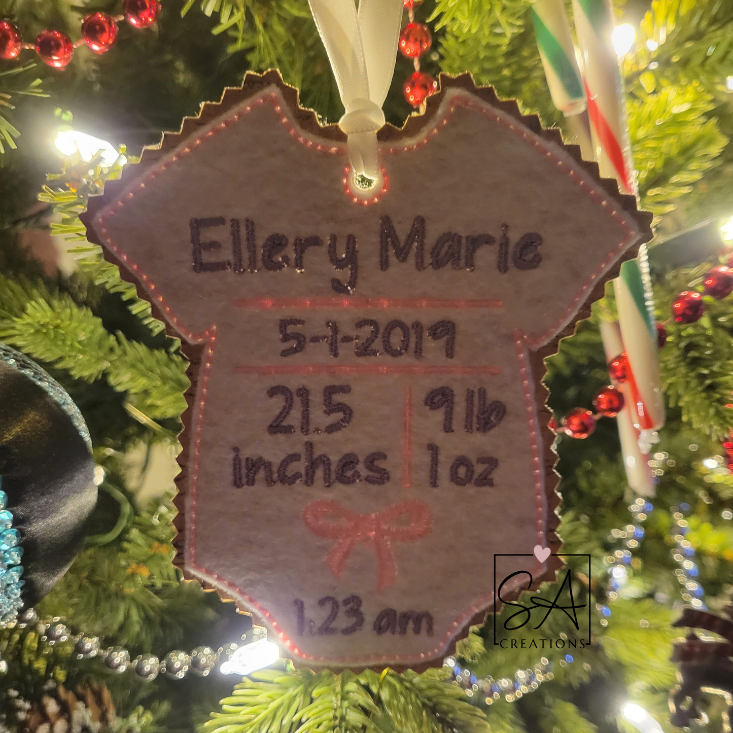 Personalized Embroidered Baby Announcement Ornament