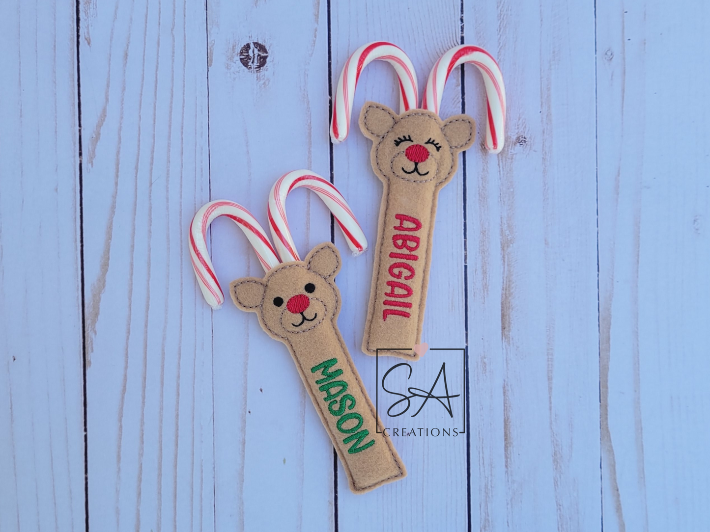 Personalized Reindeer Candy Cane Holders