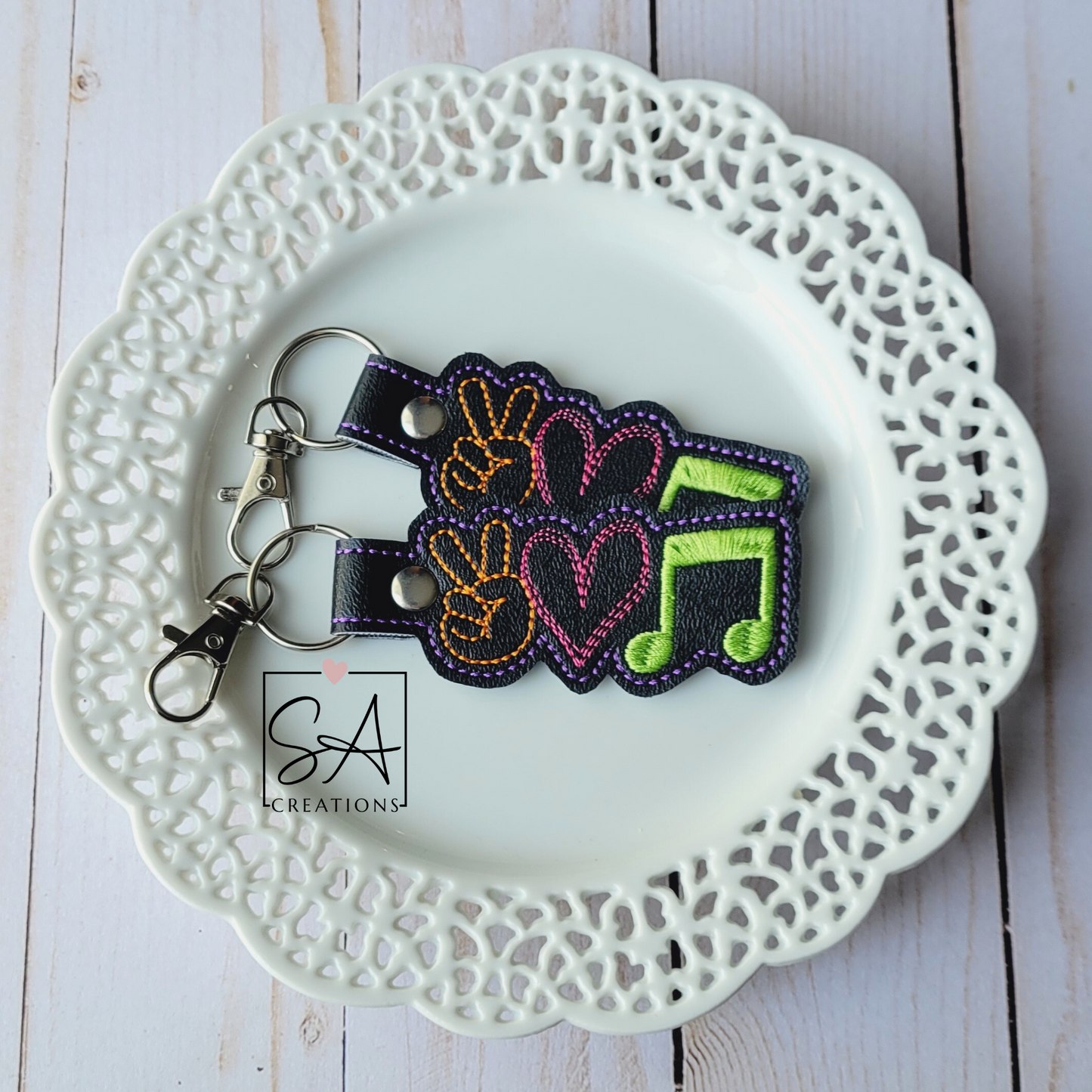 Peace, Love and Music Keychain