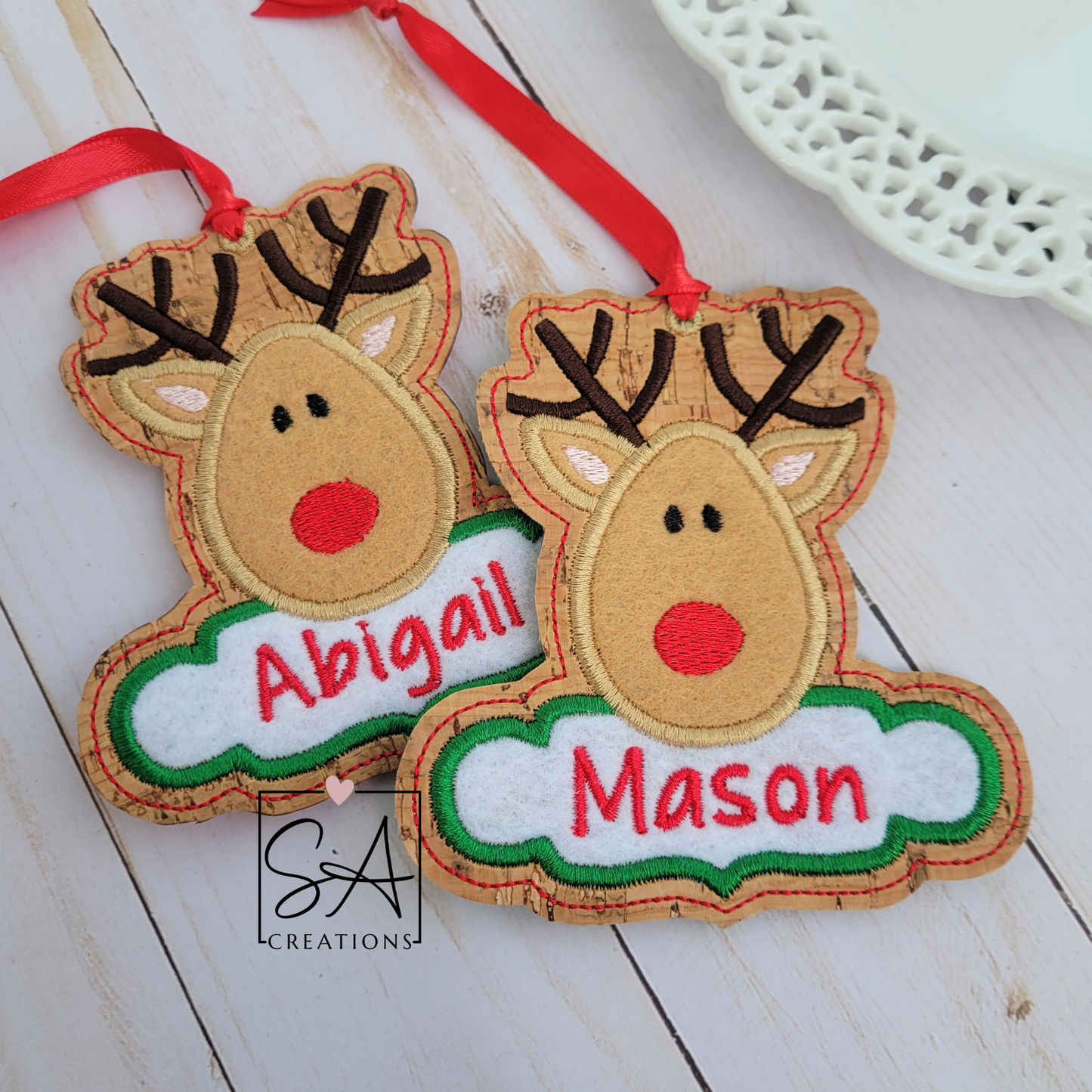 Personalized Embroidered Reindeer Christmas Ornament
