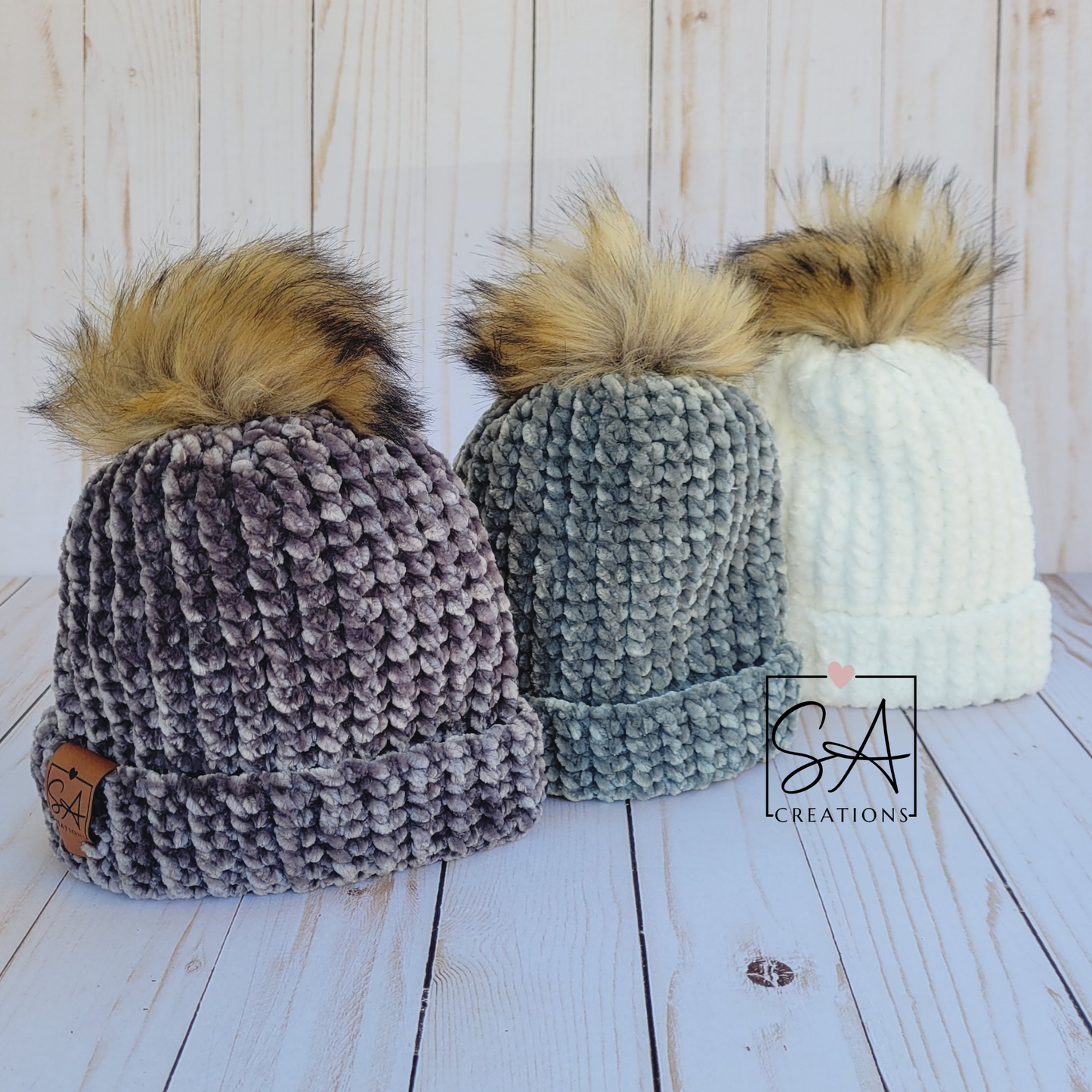 Velvet Baby Beanie with Brown Pom Pom