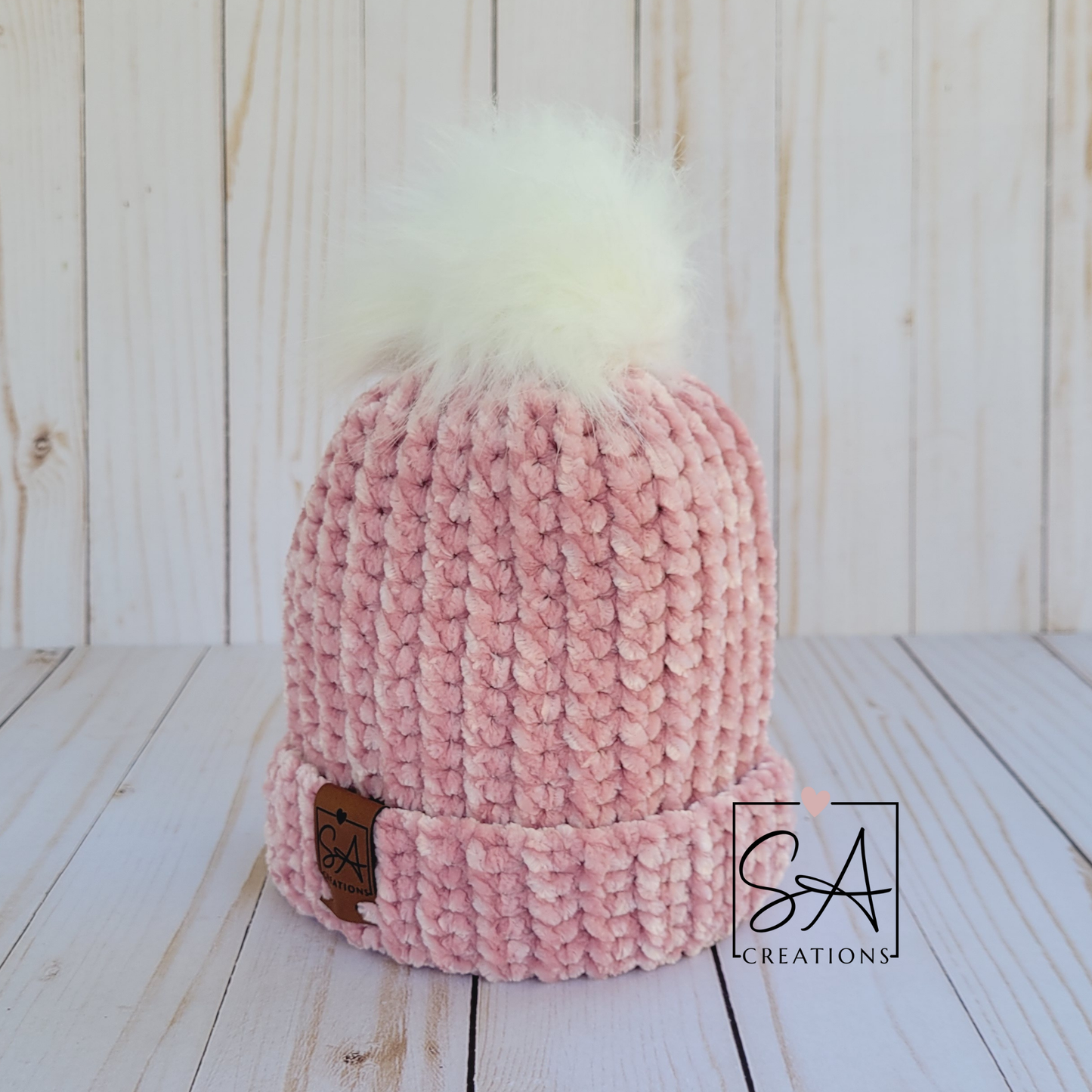 Velvet Baby Beanies with White Pom Pom