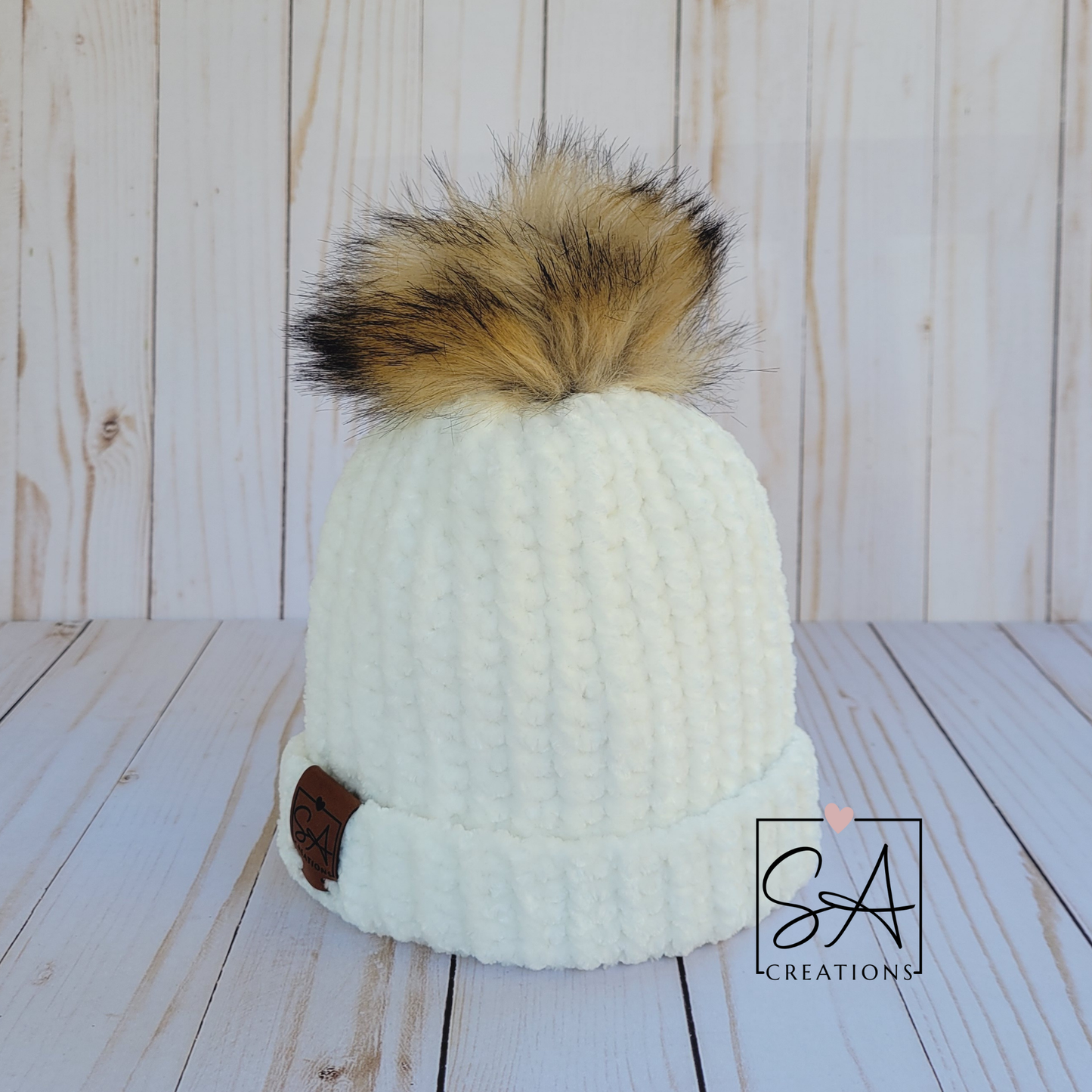 Velvet Baby Beanie with Brown Pom Pom